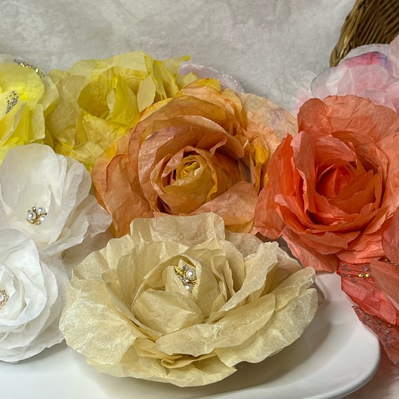 WATERCOLORED PAPER ROSES SWAROVSKI CRYSTALS GIFT PACKAGE, DECOR, STICKABLE - Picture 12 of 16